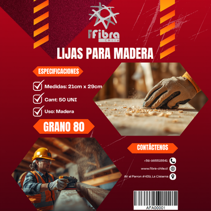 LIJA MADERA 'FIBRA' GRANO 80 UNIDAD