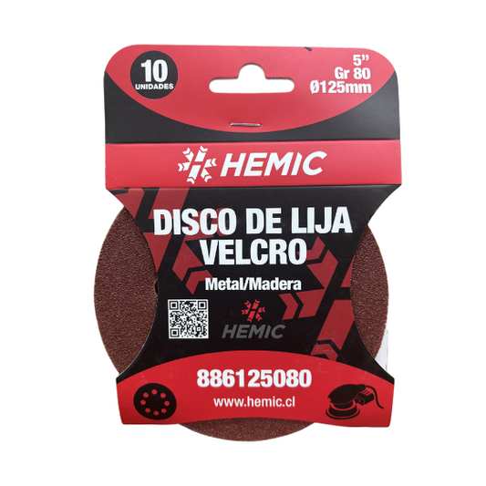 DISCO DE LIJA RESPALDO VELCRO HEMIC 125MM GRANO 80