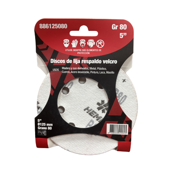 DISCO DE LIJA RESPALDO VELCRO HEMIC 125MM GRANO 80