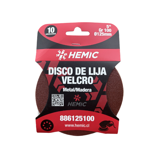 DISCO DE LIJA RESPALDO VELCRO HEMIC 125MM GRANO 100