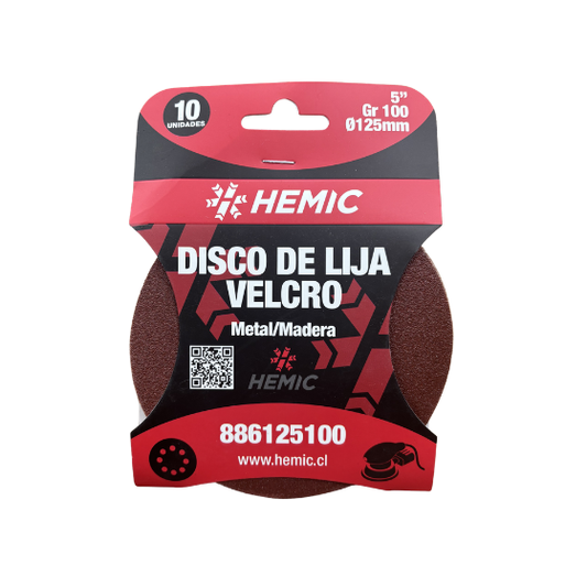 DISCO DE LIJA RESPALDO VELCRO HEMIC 125MM GRANO 100