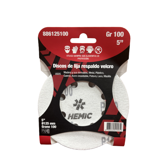 DISCO DE LIJA RESPALDO VELCRO HEMIC 125MM GRANO 100
