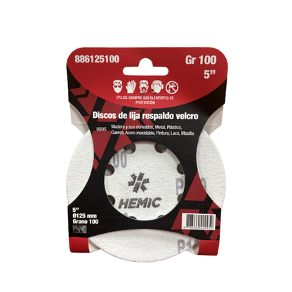 DISCO DE LIJA RESPALDO VELCRO HEMIC 125MM GRANO 100