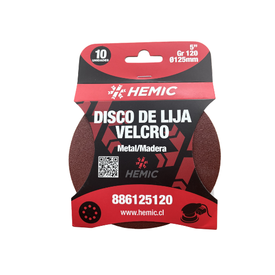 DISCO DE LIJA RESPALDO VELCRO HEMIC 125MM GRANO 120