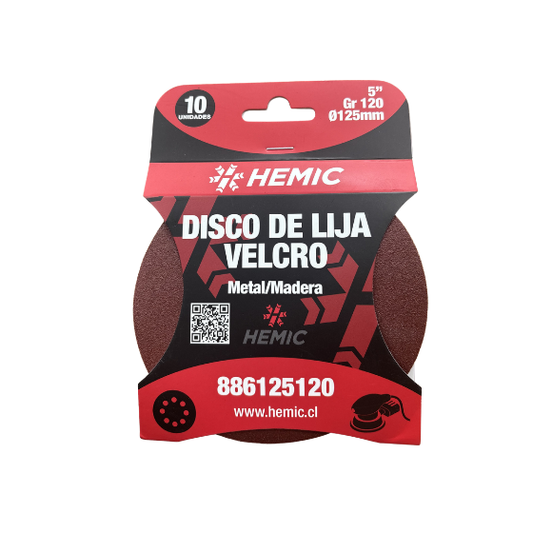 DISCO DE LIJA RESPALDO VELCRO HEMIC 125MM GRANO 120
