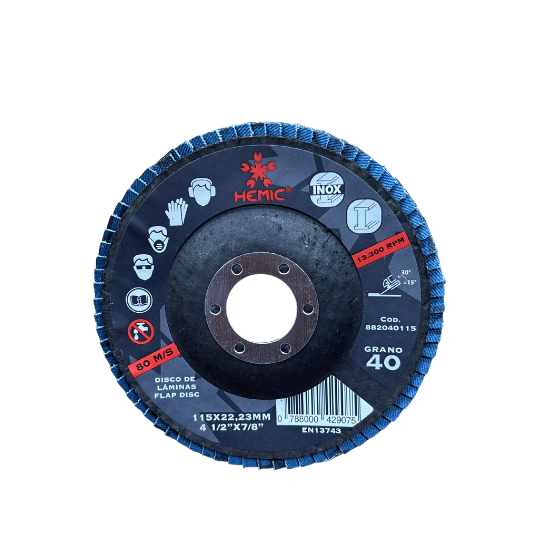 DISCO DE LÁMINAS DE ZIRCONIO HEMIC 115X22,23MM GRANO 40