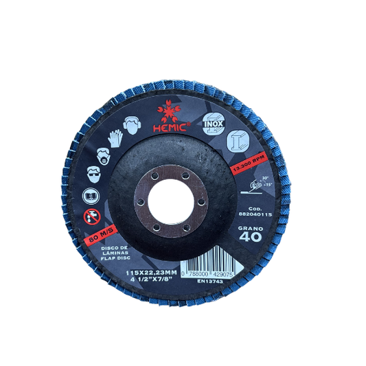 DISCO DE LÁMINAS DE ZIRCONIO HEMIC 115X22,23MM GRANO 40