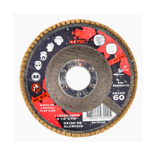 DISCO DE LÁMINAS PARA METAL MADERA 115MM HEMIC GRANO 60