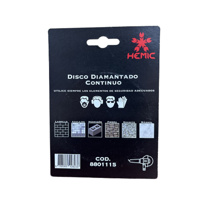 DISCO DIAMANTADO BORDE CONTINUO HEMIC 115MM