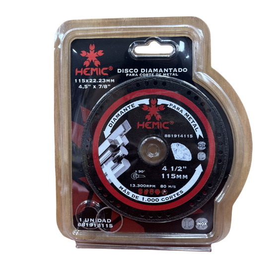 DISCO DIAMANTADO PARA CORTE DE METAL HEMIC 115X1,4X22,23MM