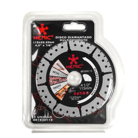 DISCO DIAMANTADO MULTIPROPÓSITO HEMIC 115X3X22,23MM