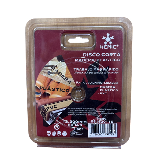 DISCO DE CORTE PARA MADERA/PLÁSTICO HEMIC 115X22,23MM