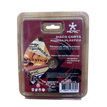 DISCO DE CORTE PARA MADERA/PLÁSTICO HEMIC 115X22,23MM
