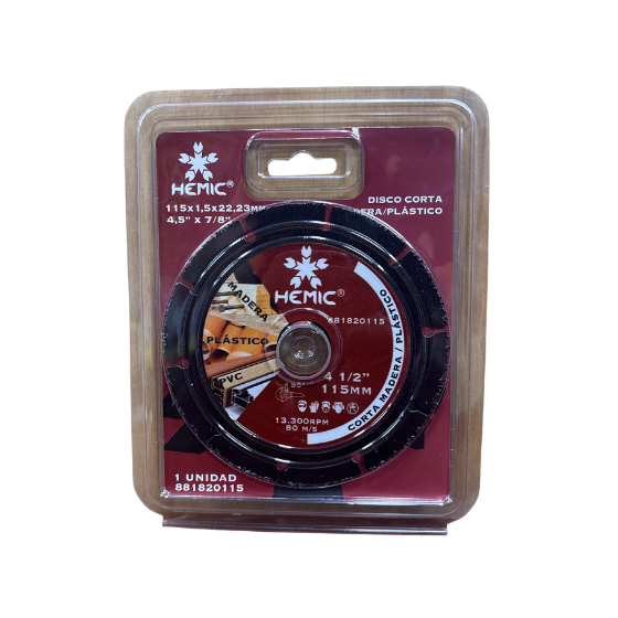 DISCO DE CORTE PARA MADERA/PLÁSTICO HEMIC 115X22,23MM